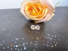 8mm earring on white post. All earrings fit standard size piercings Piercings, Stud Earrings, Floral