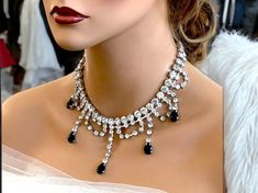 Bridal choker necklace, Bridal jewelry, Wedding choker, Victorian pearl Choker, bridesmaid jewelry, Crystal Choker, Silver Choker Jewelry by GlamDuchess on Etsy Silver Wedding Choker Necklace, Silver Choker Necklace For Wedding, Elegant Black Choker For Wedding, Elegant Black Wedding Choker, Glamorous Choker Bridal Necklace As A Gift, Glamorous Bridal Choker Necklace As Gift, Black Wedding Choker Jewelry, Glamorous Wedding Choker Jewelry, Black Jeweled Necklaces For Wedding