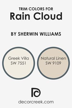 some white and brown labels with the words trim colors for rain cloud by shewin williams