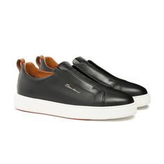 Men's black tumbled leather slip-on sneaker: buy on Santoni Shoes Official Boutique, luxury handcrafted shoes and accessories since 1975. Black Calf Leather Slip-ons With Textured Sole, Black Leather Slip-ons With Stitched Sole, Black Calf Leather Slip-ons With Leather Sole, Black Leather Slip-ons With Textured Sole, Classic Black Slip-ons With Contrast Sole, Black Leather Slip-on Shoes With Contrast Sole, Black Slip-ons With Leather Sole, Black Low-top Loafers With Contrast Sole, Classic Slip-on Sneakers With Contrast Sole