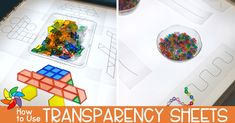 there are pictures of different shapes and sizes of objects on the table with text overlay that says how to use transparenty sheets