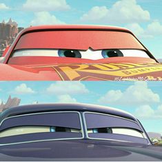 the cars from pixama are shown in two different pictures, one is red and blue