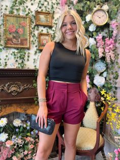 Upgrade your summer wardrobe with our Entro Live It Up Dressy Shorts in Garnet! These high-waisted shorts are the perfect combination of style and comfort, featuring a button and zipper closure, pockets at the side, and a belted waist. The lightweight, non-sheer material is perfect for any occasion. Live it up in these must-have shorts! Fabric Content 95%POLYESTER 5%SPANDEX Short Skort With Built-in Shorts For Night Out, Summer Skort With Built-in Shorts For Night Out, Chic Mini Shorts For Night Out, Chic Mini Length Shorts For Night Out, High Waist Skort For Night Out In Summer, Chic Mini Shorts For Date Night, Casual Knee-length Shorts For Night Out, Summer Party Skort With Short Inseam, High-waisted Shorts For Summer Night Out