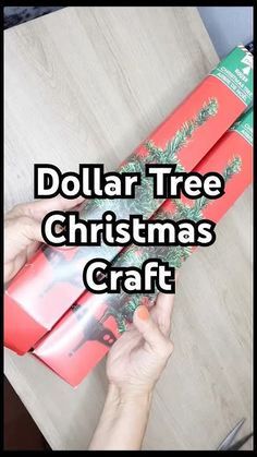 the person is wrapping christmas presents in red and green paper with words dollar tree christmas craft