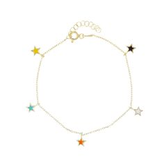 Shine like the star you are! This playful, cheery charm bracelet twinkles with multicolored star charms made to dangle beautifully from a stack of vibrant bracelets. Pair with our Rainbow All-Seeing Evil Eye Bracelet for an on-trend 90s-inspired look.14k Gold Plated Sterling SilverHypoallergenic ... Playful Jewelry With Star Charm For Gift, Playful Star Charm Jewelry For Gifts, Multicolor Charms Party Bracelet, Trendy Charm Bracelet With Star Charm As Gift, Trendy Star-shaped Bracelets For Party, Trendy Star Bracelet For Party, Trendy Star Charm Bracelet, Trendy Star-shaped Party Bracelet, Playful Multicolor Jewelry With Star Charm