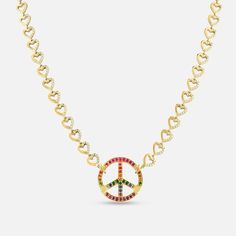 Eden Presley 16" Closure Necklace 12 Whimsical Necklaces, Whimsical Necklace, Rainbow Sapphires, Gold Link Chain, Peace Signs, Diamond Eyes, Jewelry Accessories Ideas, Gold Link, Circle Diamond