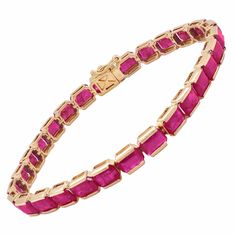 18K Gold Ruby 6x4 MM Octagon Tennis Line Bracelet Luxury Ruby Baguette Cut Jewelry, Luxury Emerald Cut Ruby Jewelry, Luxury Ruby Jewelry With Rectangular Shape, Luxury Ruby Jewelry In Rectangular Shape, Luxury Ruby Rectangular Jewelry, Luxury Rectangular Ruby Jewelry, Luxury Emerald Cut Lab-created Ruby Jewelry, Luxury Emerald-cut Lab-created Ruby Jewelry, Luxury Lab-created Emerald Cut Ruby Jewelry