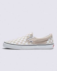 Classic Slip-On Stackform Shoe White Slip-ons With Rubber Sole For Summer, Casual White Slip-ons For Streetwear, Vans White Slip-on Sneakers With Rubber Sole, White Slip-on Canvas Shoes For Summer, White Slip-on Sneakers With Rubber Waffle Outsoles, White Vulcanized Sole Slip-ons For Streetwear, White Low-top Slip-on Sneakers With Gum Sole, Summer Streetwear Slip-ons With Round Toe, White Synthetic Slip-ons With Round Toe