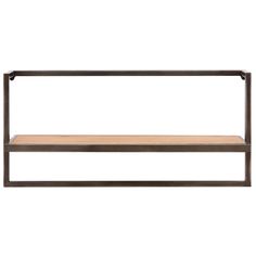 an iron and wood shelf with two shelves on each side, against a white background