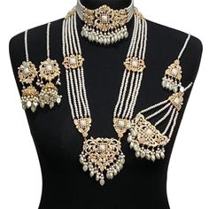 Pakistani bridal set. Includes- Necklace  Mala Jhumar Tikka Earrings White Kundan Jewelry For Wedding And Festivals, Kundan Pearl Necklace For Wedding, Kundan Pearl Necklace For Wedding Diwali, Bollywood Kundan Bridal Necklace With Pearl Drop, Chandbali Pearl Bridal Necklace For Wedding, White Kundan Meenakari Wedding Jewelry, Pearl Jewelry With Stone Work For Wedding, Traditional Pearl Jewelry Sets For Reception, Wedding Chandbali Pearl Bridal Necklace