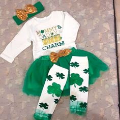 New! Great For St.Patriks Day Celebration! Dress Your Lil One Irish N' Proud! Fits 6 - 12 Months. Includes Ruffled Leg Warmers, Long Sleeve Tee, Skirt And Matching Headband. Glitter. Green, Gold N White. White Long Sleeve Sets For First Birthday, White Long Sleeve Set For First Birthday, Playful White Sets For First Birthday, Cute Green Playtime Sets, Celebration Dress, Owl Costume, Gap Kids Boys, Baby Cardigan Pattern, Elegant Crochet