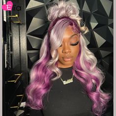 Ombre Purple 13X4 Lace Front Wigs For Women 13x6 Lace Frontal Human Hair Wig Body Wave Full Wig 4x4 Full Lace Front Wigs, Birthday Hairstyles, Colored Wigs, Creative Hairstyles