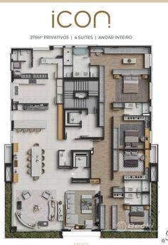 the floor plan for an apartment with three bedroom and two bathroom areas, including a living room