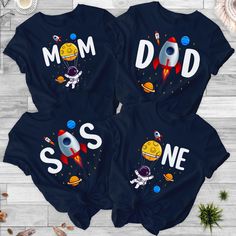 two shirts with the words mom and son on them