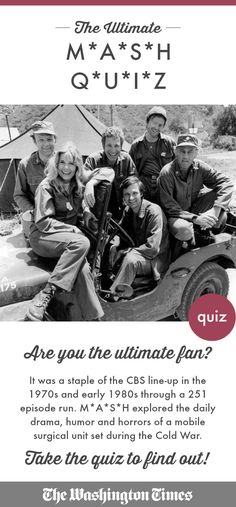 an advertisement for the ultimate mash quiz, which features four men and one woman