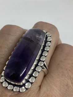 Large genuine amethyst Vintage ring Low content silver not sterling. Size 8 Can be resized by my jeweler for $15-$20 All rings are shipped free in the US in a nice gift box. Check out our over a THOUSAND great reviews Engraving is $4 per letter and is not always perfect depending on the piece. It can take a few days if the jeweler is busy. This is payable to Paypal Judithsltd@gmail.com Rectangular Amethyst Ring In Sterling Silver For Gift, Purple Amethyst Ring Stamped 925 For Gift, Purple Amethyst Ring Stamped 925 As A Gift, Sterling Silver Amethyst Ring Gift, Gift Purple Amethyst Ring Stamped 925, Sterling Silver Purple Ring With Large Stone, Rectangular Silver Amethyst Ring In Sterling Silver, Unique 925 Stamped Amethyst Ring, Silver Rectangular Amethyst Ring As Gift