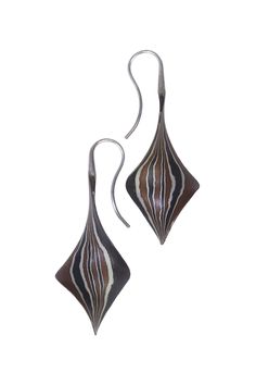 Metal Earrings - Hand forged and formed earrings using the mokume gane technique with copper, silver, and shibuchi.Silver ear wires.<br><br>Available in three sizes.<ul><li>Small: 1.5l</li><li>Medium: 1.825l</li><li>Large: 2l</li></li></ul> Twist Earrings, Mokume Gane, Artful Home, Metal Earrings, Hand Forged, Ear Wires, Original Art, Copper, Twist