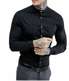 Fitted Cotton T-shirt With Button Closure, Classic Fitted T-shirt With Button Closure, Slim Fit Long Sleeve Shirt With Buttons, Fitted Black T-shirt With Button Closure, Black Fitted T-shirt With Button Closure, Fitted Solid Cotton Shirt, Slim Fit Solid Cotton Shirt, Slim Fit Cotton Shirt, Solid Cotton Slim Fit Shirt