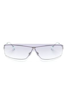 silver-tone metal shield frame gradient lenses nose pads straight arms curved tips These glasses come with a protective case. Sunglasses Silver, Colored Sunglasses, Sunglass Frames, Isabel Marant, Protective Cases, Sunglasses Accessories, Silver Tone, Fashion Branding, Lenses