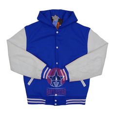 DETAILS OF JACKET The Classic Hooded Varsity Jacket Color: Royal Blue / White Royal Blue / White Rib on Neck, Wrist & Bottom/Hem Two External Side Pockets Exterior Sleeve: Cowhide Leather Interior: Polyester Quilted Lining / Two internal Pockets Style: Classic Hooded Varsity Care: DRY CLEAN ONLY We can add custom embroidery, printing, or labels on these jackets as per the customer's demand. Additional charges apply.