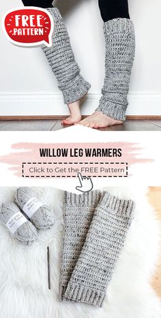 the legs and leg warmers are knitted in two different colors, with text overlay