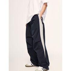 Loose Retro Color-Block Sports Wide-Leg Pants Material: 100%Polyester Size: S, M, L, XL Color: Navy Blue, Purple Applicable Scene: Leisure, Daily, Vacation White Wide Leg Gym Bottoms, White Wide-leg Gym Bottoms, Baggy Wide-leg Sports Pants, Sporty Straight Sweatpants With Side Stripes, Baggy Wide-leg Jogging Pants, Baggy Wide-leg Pants For Jogging, Baggy Wide Leg Bottoms For Jogging, Sporty Pants With Side Stripes For Workout, Stretch Pants With Side Stripes For Jogging