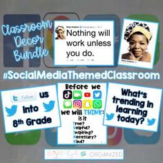 the social media classroom is organized with posters