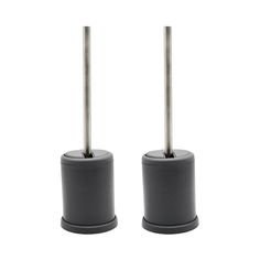 two black and silver toilet brush holders on a white background