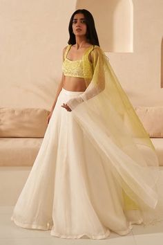 Shop for Zoon Ivory Blouse Lehenga Set With Ombre Dupatta for Women Online at Aza Fashions Ombre Dupatta, Ivory Lehenga, Haldi Outfits, Pengantin India, Simple Lehenga, Organza Lehenga, Lehenga Designs Simple, Ivory Blouse, Traditional Indian Dress