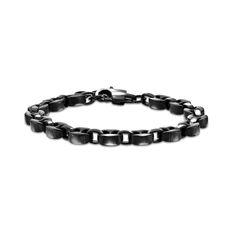 This mariner chain bracelet takes on a whole new sultry look with its antiqued finish. Solid stainless steel with black ion plate 7.5mm width 7.05-inch mariner chain with 1.2-inch extender; lobster claw clasp Classic Black Bracelets With Oxidized Finish, Black Metal Chain Bracelet With Oxidized Finish, Black Oxidized Metal Chain Bracelet, Black Oxidized Finish Chain Bracelet For Gift, Black Oxidized Chain Bracelet As Gift, Gift Black Oxidized Chain Bracelet, Antique Finish, Lobster Claw, Chain Bracelet