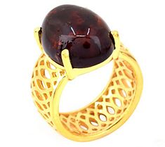 Bold, lustrous, and sophisticated, this openwork amber ring adds attention-grabbing flair to your outfit of the day. From Affinity® Gems. Luxury Amber Rings, Elegant Brown Rings For Formal Occasions, Elegant Amber Cabochon Ring, Amber Ring, Solitaire Ring, Amber, Outfit Of The Day, Jewelry Rings, Gems