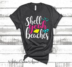 Shell Yeah Beaches Cute Beach Shirts For Women Girls Trip Shirts Ladies Beach Vacation Shirts Matching Beach Tshirts Sarcastic Beach Tee Fun Black Tops For Beach Season, Black Summer Tops For Holiday, Black Summer Top For Holidays, Black Tops For Summer Holiday, Holiday Crew Neck Tops For Beach Season, Fun Holiday Beach Tops, Fun Beach Season Holiday Tops, Graphic Print Tops For Holiday Vacation, Crew Neck Tops For Beach Season Holiday