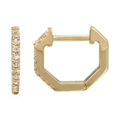 This Gold Diamond Octagon Earring features diamonds set in 14KT Gold. Hoop Measures 11mm Diamond 0.06cts Sold as a single Real Gold Earrings, Lightning Bolt Earrings, Diamond Jewelry Designs, Diamond Star, Wedding Jewelry Earrings, Everyday Earrings, Sparkle Diamonds, Huggies Earrings, 14kt Gold