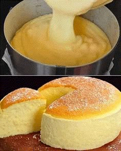 there is a cake that has been cut in half and being served to another person