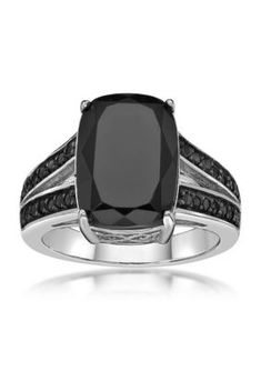 Sterling Silver 14X10 Cushion Black Onyx Ring with Black Onyx Accents | Belk & Co 7.5 ct. t.w. Black Onyx and 1/2 ct. t.w. Black Spinel Ring in Sterling Silver Black Spinel Ring, Silver Cushions, Big Jewelry, Spinel Ring, Black Onyx Ring, Black Spinel, Onyx Ring, Keep Jewelry, Cocktail Ring