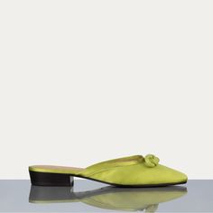 Frame Le Isla Flat Spring Green Leather Flats, Green Leather Flats For Spring, Spring Suede Slip-on Flats, Green Leather Sole Mules For Spring, Spring Green Mules With Leather Sole, Green Mules With Leather Sole For Spring, Casual Green Flats For Spring, Casual Green Low Heel Heels, Casual Green Flat Mules