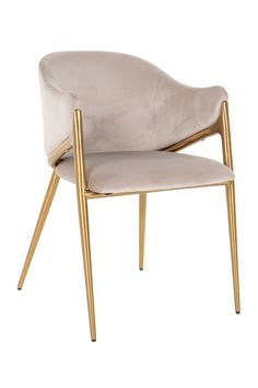 a beige chair with gold legs on a white background