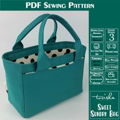 an image of a sewing pattern for a tote bag with polka dots on it