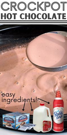 Easy Crockpot Slow Cooker Hot Chocolate Recipe Slow Cooker Hot Chocolate Recipe, Crock Pot Hot Chocolate Recipe, Slow Cooker Hot Chocolate, Christmas Hot Chocolate Bar, Crockpot Slow Cooker, Crockpot Hot Chocolate, Chocolate Recipes Easy, Hot Cocoa Mix, Swiss Miss