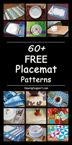 a collage of photos with the words 60 free placemat patterns on it and pictures of