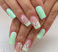 Mint Green Nail Designs, Green Nail Designs, Prom 2024, Green Nail