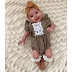 Butterfly Sleeves Trim Romper - Meadow Ivy Spring Cute Bubble Romper With Ruffle Sleeves, Cute Bubble Romper With Ruffle Sleeves, Cute Spring Bodysuit With Ruffles, Cute Cotton Ruffle Bodysuit, Spring Cotton Bubble Romper With Lace Trim, Cute Summer Bubble Romper With Lace Trim, Cute Lace Trim Bubble Romper For Summer, 4 Months Old