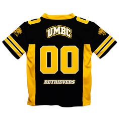 Let your kiddo look cool in his new team spirit boys Football Jersey with Maryland Baltimore County Retreivers UMBC colors and logos. Let him play, go to the game, and cheer loudly and proudly with gear by Vive La Fete.Celebrate and cheer on game day with our classic design Maryland Baltimore County Retreivers UMBC Football Jersey with mesh panels, over the shoulders yoke, and overstitched seams for added strength and comfort. Officially Licensed product sold by Vive La Fete. This awesome graphi School Spirit T-shirt With Team Logo For Cheerleading, Black Varsity T-shirt For Fan Gear, Black Varsity T-shirt For Game Day, Black Tops With Team Name For Game Day, Game Day Black Tops With Team Name, Varsity Style Black T-shirt For Fan Gear, Black Crew Neck T-shirt For Cheerleading, Black T-shirt With Team Name For Cheerleading, Varsity Sports T-shirt With Team Logo