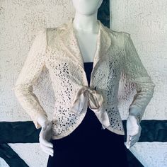 Ivory Colored Lace Cotton/Nylon Jacket From The Limited. Size 2. Never Worn With Tags. Sash Closure. Dry Clean Only. Ivory Lace, Ivory Color, The Limited, Blazer Suit, Suit Jacket, Size 2, Jackets For Women, Dry Clean, Jackets & Coats