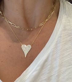 1.1 inch pave diamond cz heart Necklace 16-18 inch chain adjustable Small Necklace, Heart Necklace Diamond, Heart Diamond, Mother Birthday Gifts, Gold Heart Necklace, Heart Love, Love Necklace, Heart Jewelry, Diamond Heart