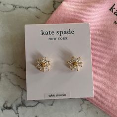 Kate Spade First Bloom Stud Earrings. Made Of Gold Tone Plate Cubic Zirconia With A Titanium Post Back. 3/8 Inch In Diameter, Dainty And Dazzling Customers Illuminate The Cubic Zirconia And Defined The Stud Earrings For Every Day Views. New With Tags. Kate Spade Earrings Stud, Spade Earrings, Kate Spade Earrings, Kate Spade Jewelry, Spade Jewelry, Cubic Zirconia, Kate Spade, Gold Tones, Jewelry Earrings