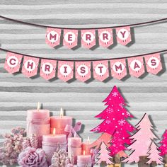 Printable Christmas Bunting, Holiday Christmas Garland - Droo & Aya Merry Christmas Pink, Pink Banner, Mantel Fireplace, Merry Christmas Banner, Christmas Bunting, Banner Letters, Christmas Banner, Christmas Pink, Leaving Home