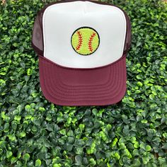 Softball Patch Hats are the perfect accessory for any softball lover! Chenille Softball Patch on a foam Trucker cap adjustable snaps. 100% Polyester mesh back Mesh Snapback Visor Hat For Baseball Season, Mesh Visor Snapback Hat For Baseball Season, White Mesh Baseball Hats For Baseball Season, White Mesh Hat For Baseball Season, Casual Mesh Snapback Hat For Baseball Season, Casual Mesh Snapback Hat For Sports Events, Sporty Mesh Snapback Hat For Baseball Season, Casual Mesh Hats For Sports Events, White Baseball Cap With Mesh Back