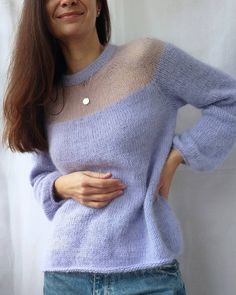 "Delicate, romantic and stylish jumper. Double neck, translucent yoke and long sleeve. The perfect combination of different textures makes it moderately fluffy and weightless. COMPOSITION: 100% merino wool, mohair on silk SIZE :   S / M / L (inches): S  width 18,5\" ( chest 33,8-35,4\") M width 19,3\" ( chest 35,4-37\") L  width  20,1\" ( chest 37-38,6\") (metric system): S  width 47cm ( chest 86-90) M width 49cm ( chest 90-94) L  width  51cm (chest 94-98) MADE TO ORDER: Each item is handmade. We begin to produce immediately after receiving payment. The current lead time is 1-2 weeks. >>To see more knitted clothes, please visit our store: https://www.etsy.com/shop/CozyKnitwear4U?ref=seller-platform-mcnav Thank you for visiting , if you have any questions please don't hesitate to contact ." Sheer Long Sleeve Sweater For Spring, Sheer Long Sleeve Sweater For Fall, Winter Crew Neck Top With Sheer Sleeves, Winter Sheer Sleeves Crew Neck Top, Fluffy Jumper, Jumper For Women, Hand Knit Sweater, Metric System, Wool Jumper