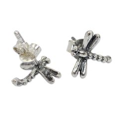 NOVICA - Baby Dragonfly Sterling Silver Stud Earrings Whimsical Silver Hypoallergenic Earrings, Whimsical Silver Earrings For Gift, Nickel-free Dragonfly Sterling Silver Earrings, Nickel-free Sterling Silver Dragonfly Earrings, Silver Dragonfly Earrings For Gift, Silver Dragonfly Earrings Perfect For Gifts, Dragonfly-shaped Pierced Earrings As Gift, Silver Sterling Dragonfly Earrings, Sterling Silver Dragonfly Earrings